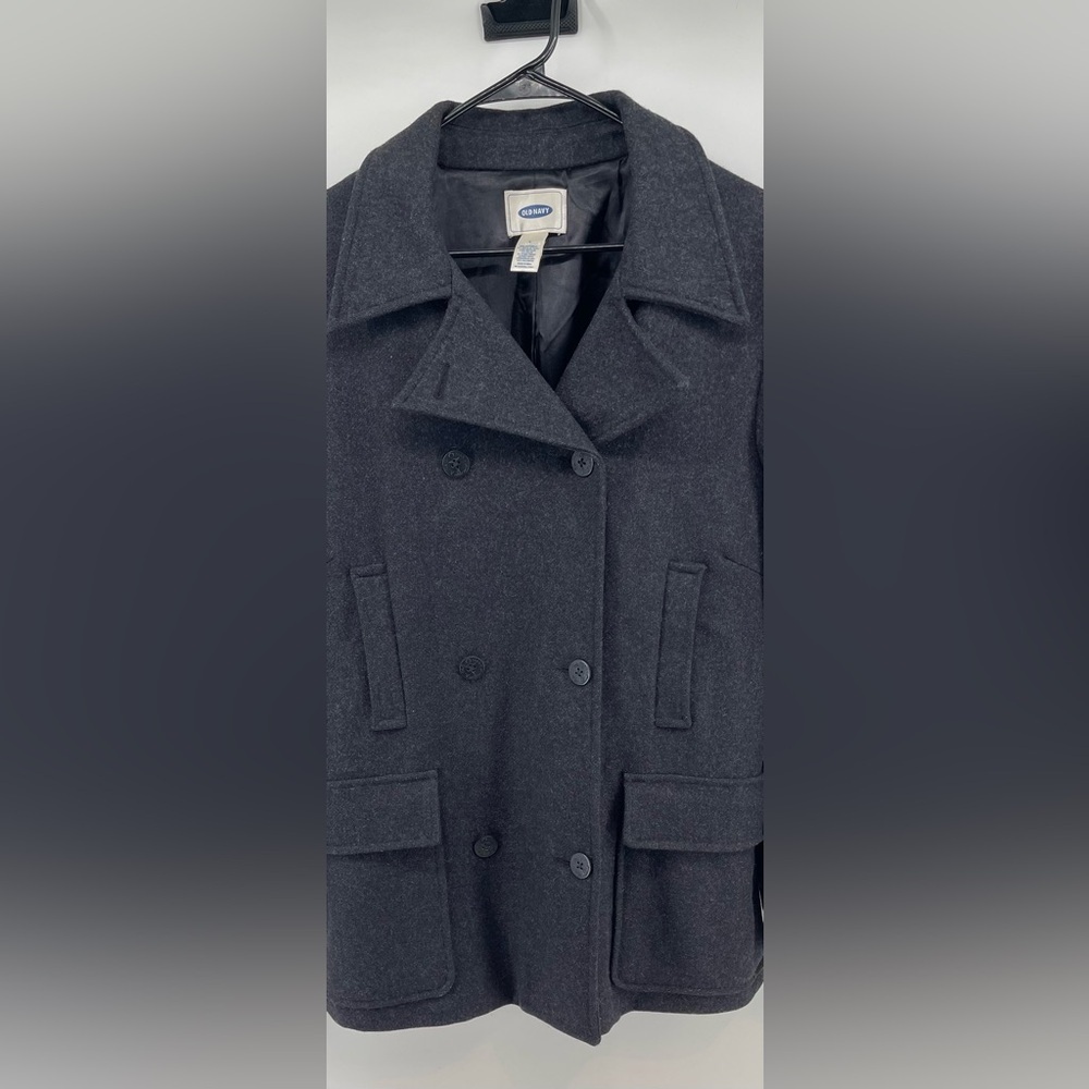 Old Navy Classic Charcoal Gray Peacoat Y2K Wool Warm Winter Womens Lapel Lg - Picture 3 of 10